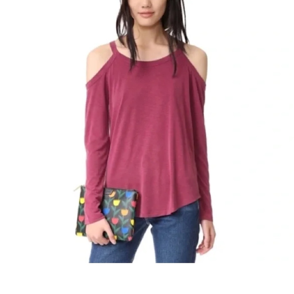 SPLENDID Cold Shoulder Top - cranberry colored